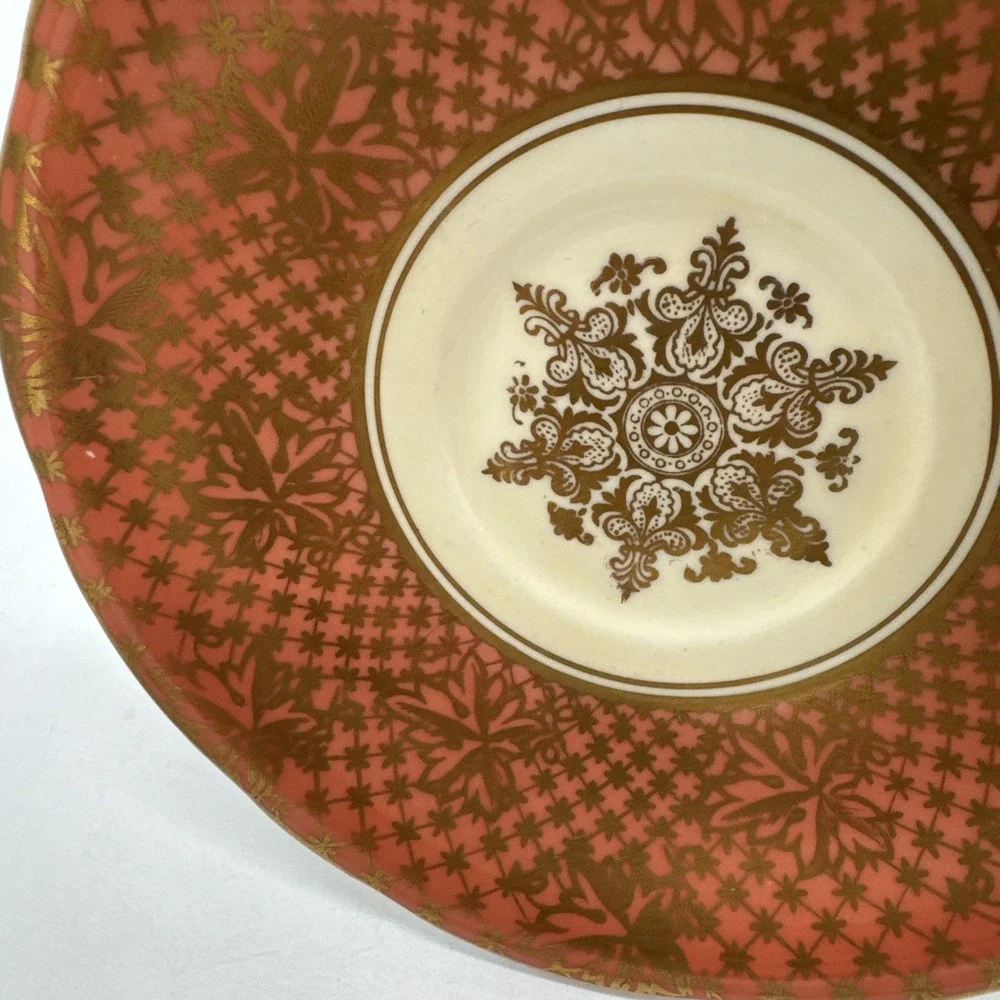 Vintage Aynsley Bone China Tea Cup & Saucer Salmon And Gold
